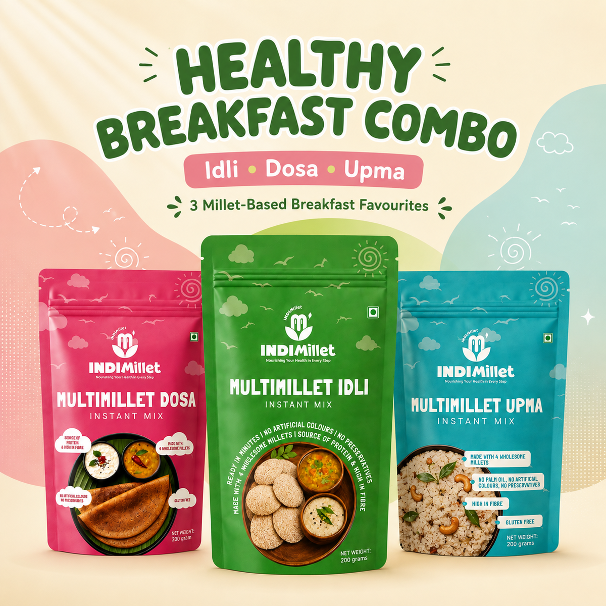 Healthy Breakfast Combo | Idli + Dosa + Upma